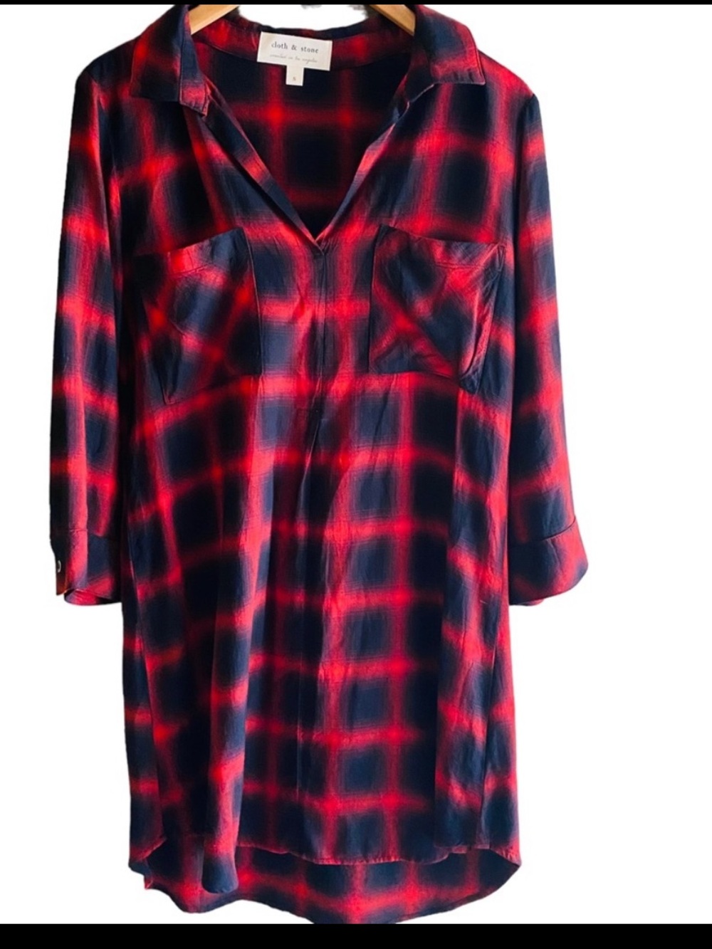 Anthropologie Cloth & Stone Red Flannel Plaid Shirt Dress